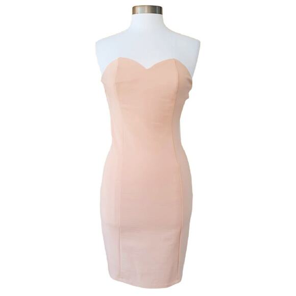 NEW LOVERS + FRIENDSx Revolve Strapless Sweetheart Pencil Dress Nude Blush - Picture 2 of 7
